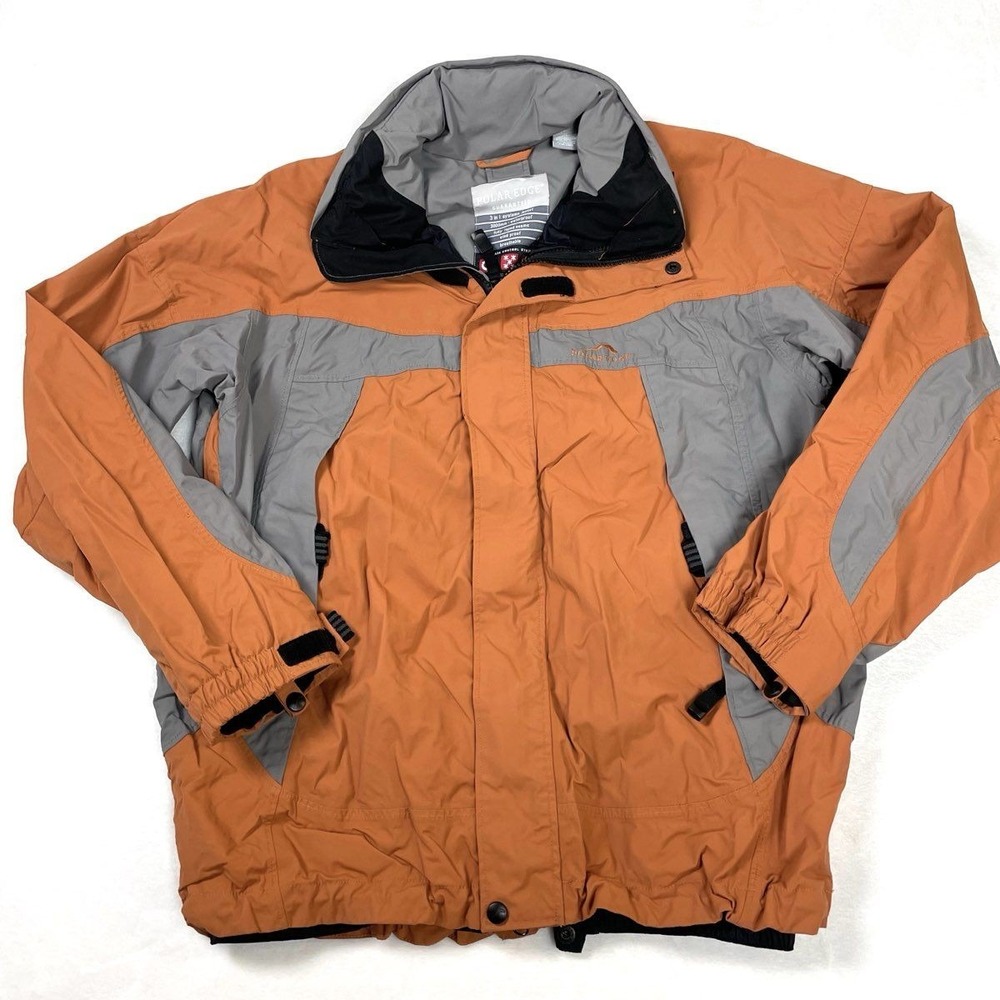 Polar Edge Men's Orange Gray 3-in-1 Systems Jacket Waterproof Hooded Taped Sz M